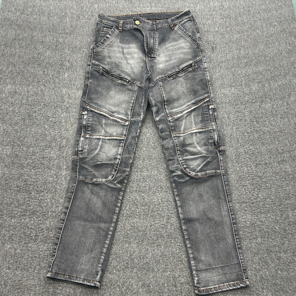 Moto Pants Motorcycle Riding Jeans Mens 30x32 Black Gray Biker Stretch Tapered